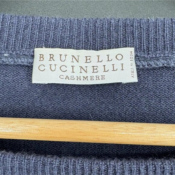 Brunello Cucinelli Women's Cropped 100% Cashmere Sweater M Blue Italy Old Money - Picture 3 of 11
